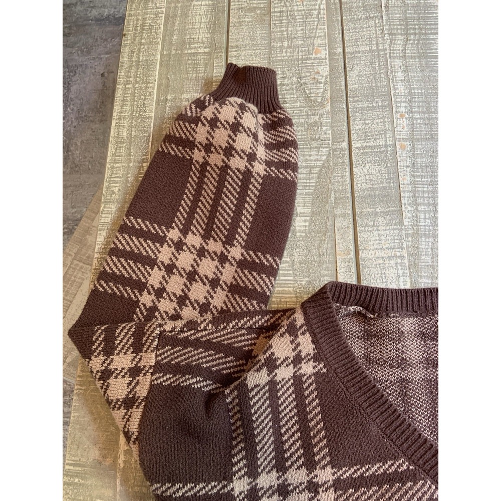 Hollister Brown Plaid Cropped Cardigan Sweater Large V-Neck Button Up Women's - Picture 5 of 7